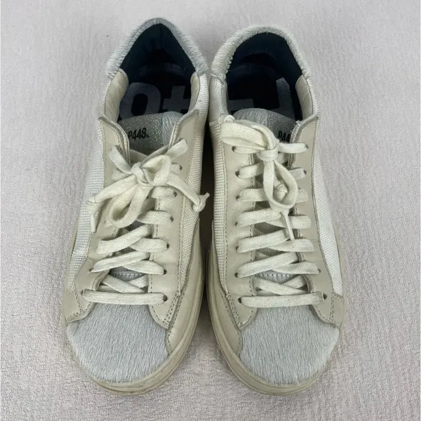 P448 Cream Low Top John Yeti‎ Fur Lace Up Distressed Sneaker - Image 5