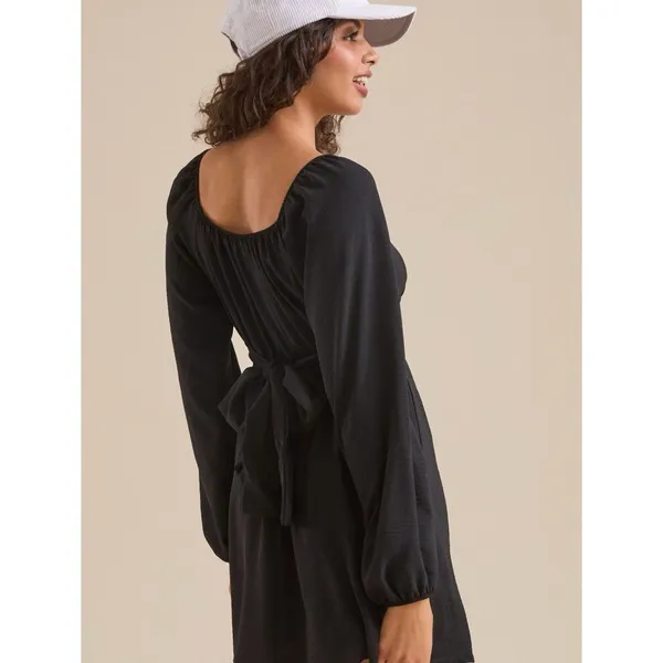 Black dress Altar'd State Lola Crossover with long puff sleeves Black Size L - Image 3