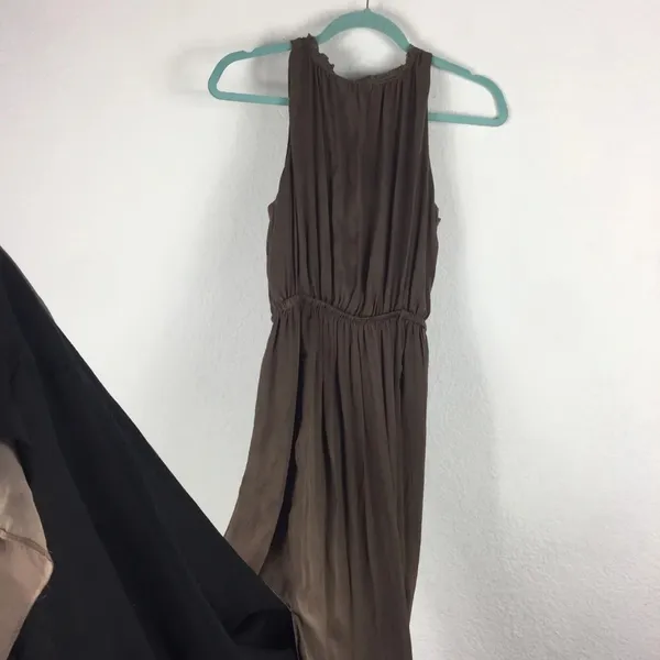 Zara Empire Waist Brown Satin Open Back Slit Maxi Dress Size XS - Image 12