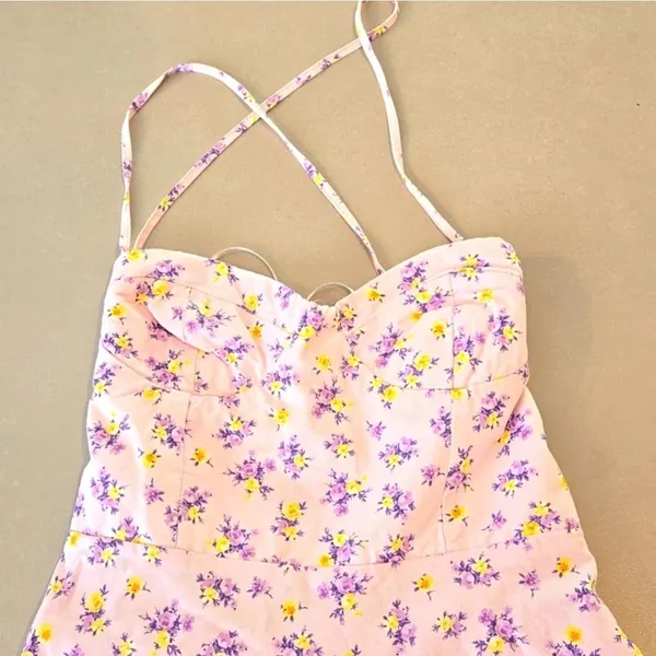 New Zara Lilac Disty Floral Open Laced Up Back - Image 8