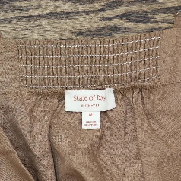 NEW State Of Day Sleeveless Pajama Shirt Top Linen Blend Natural Umber Brown M - Image 4