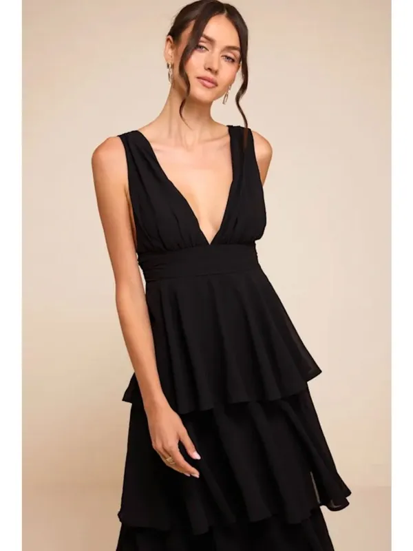 NWT Lulus Amazing Evening Black Tiered Maxi Dress - Size: Medium - Image 7