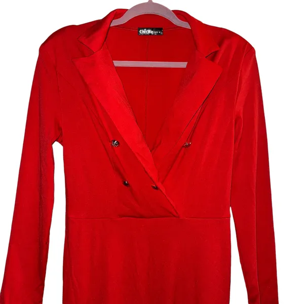 ChicMe Long Sleeve V Neck Red Jumpsuit - Image 4