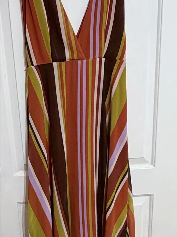 Forever 21 large Striped V-Neck Maxi Dress in Orange, Yellow and Brown - Image 3
