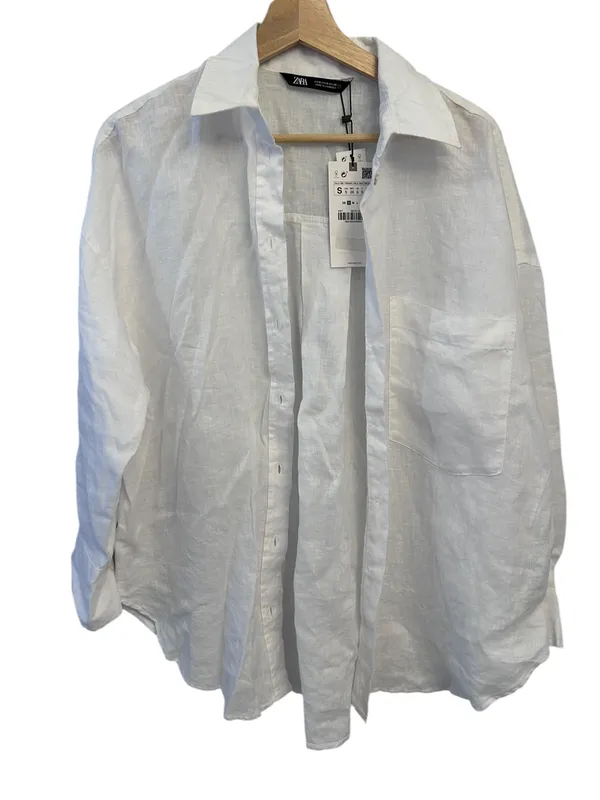 Zara White 100%Linen women's Long Sleeve Button Down Shirt Small NWT 8372/034 - Image 3