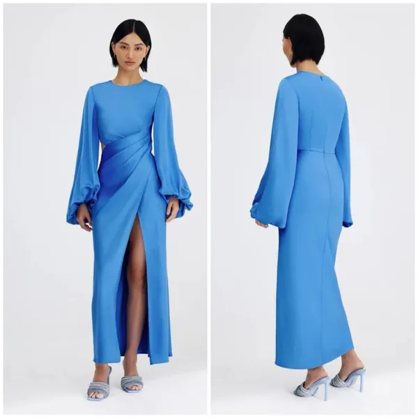 NWT Significant Other Lara Blue Satin Long Sleeve Maxi Dress Size 4 - Image 2