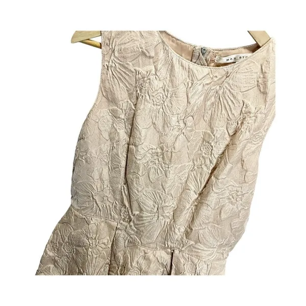 Max‎ Studio 2 Cappuccino Cream Jacquard Office Party Dress Pleated Skirt floral - Image 2