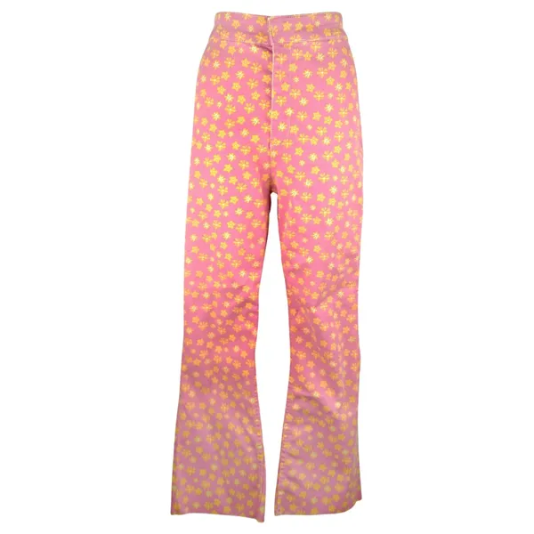 Zara Floral Printed High Rise Flared Crop Jean Sz 12 Flower Power Hippie 70s - Image 2