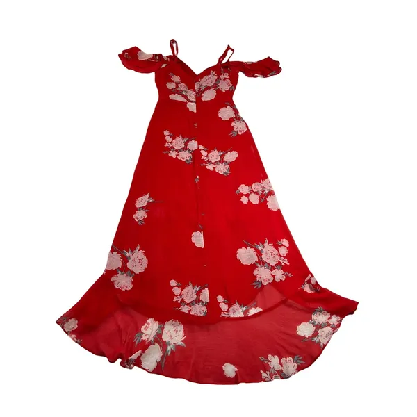 Lulus Love in Bloom Red Floral Print Off-the-Shoulder High-Low Dress Size XS - Image 3