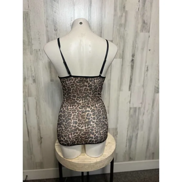 Leopard Mesh Slip Dress Women’s Size L – Sheer Stretch Cami Mini Dress - Image 3