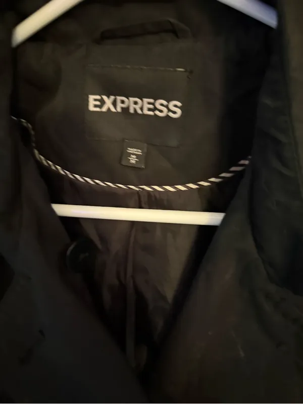 Express Black Double-Breasted Trench Coat with Waist Tie - Image 3