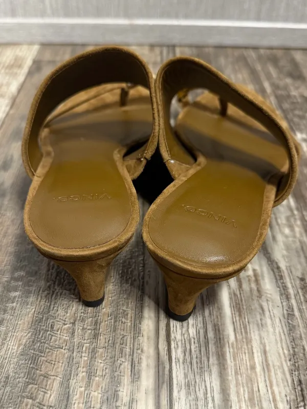 Vince Suede Open-Toe Mule in Cognac with Gold Accent Size 5.5 - Image 10