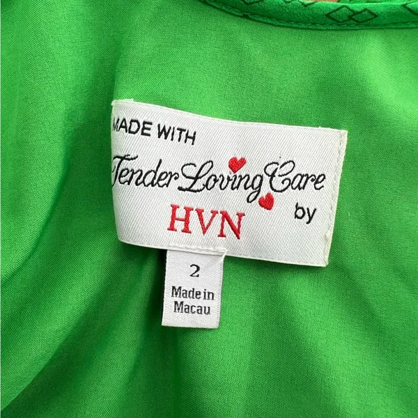 HVN silk crepe de chine mini dress‎ ruffle neck peach print sz 2 - Image 5