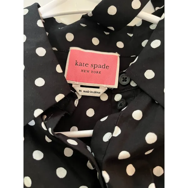 Kate Spade Harmony Dot Lake Dress M Black‎ Cotton Puff Sleeve Mini Retro Chic - Image 9