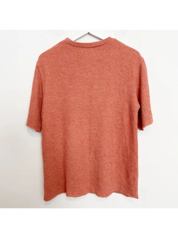 Zara Shirt Size Small Grey Ribbed Crewneck Textured Raw‎ Hem Downtown Indie - Image 8
