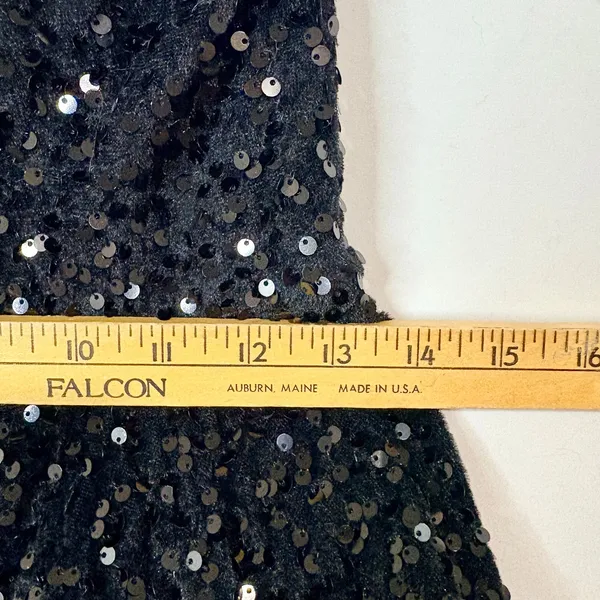 Women’s Velvet Sequin Tiered Mini Dress Black XS Small Party Cocktail - Image 6