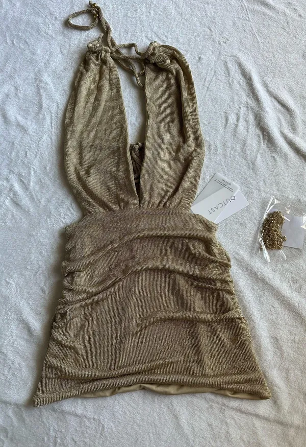 Outcast Clothing Cori Mini Dress Gold - Image 4