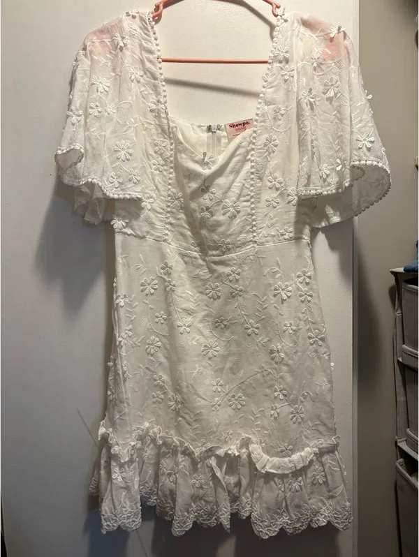 Hello Molly Showpo White Lace Flutter Sleeve Mini Dress - Image 3