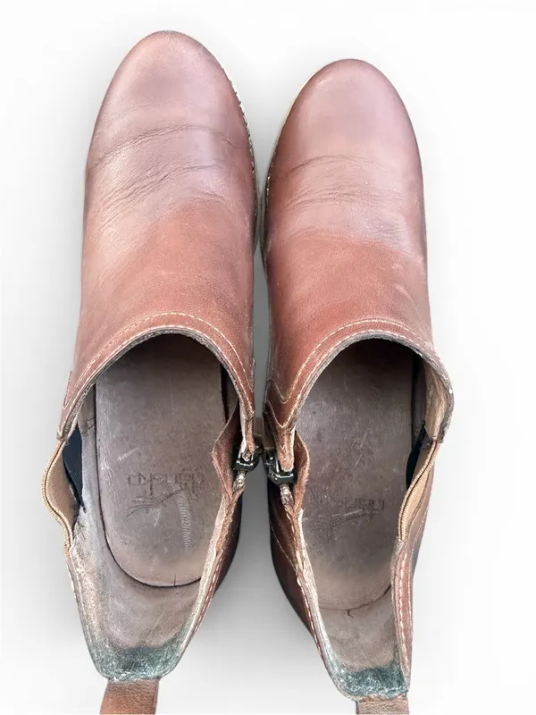 Dansko Leather Ankle Booties Brown Heeled Clogs Womens 7 EU 37‎ Comfort - Image 6