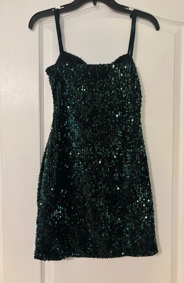 Zara Green Sequined Mini Dress - Image 4