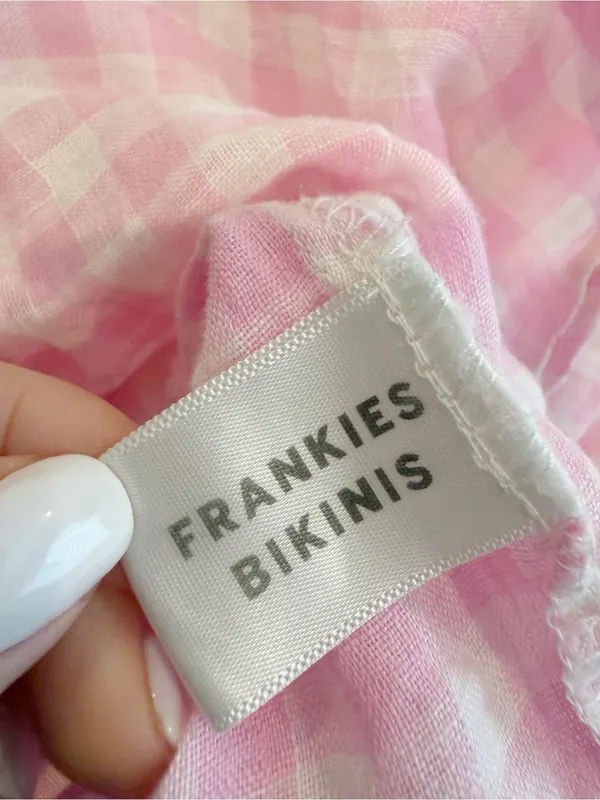 FRANKIE’S BIKINIS‎ Cristabelle Linen Maxi Dress Pink White Gingham Cottagecore - Image 8