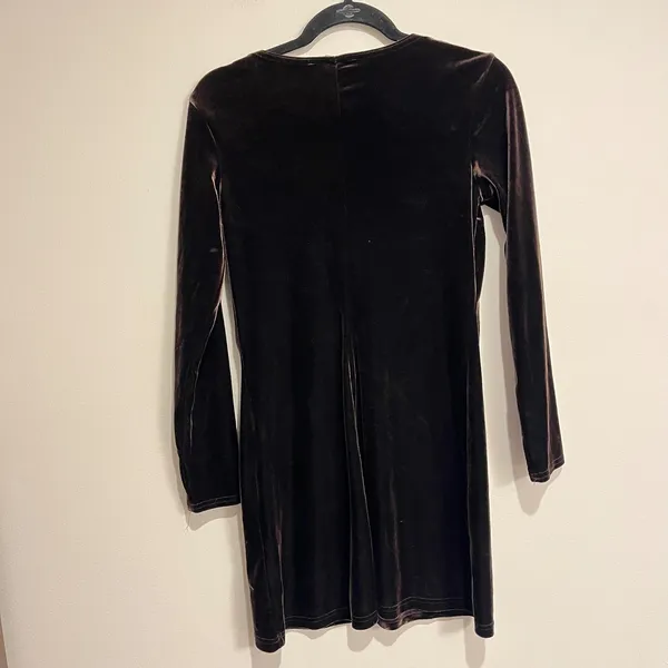 VTG Y2K Velvet Dress‎ Long Sleeve Mini Brown My Michelle Small Goblincore Fairy - Image 2