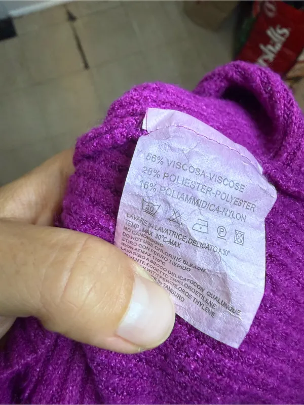 Yolly Italy Purple Fringe Turtleneck Poncho Sweater - Image 3