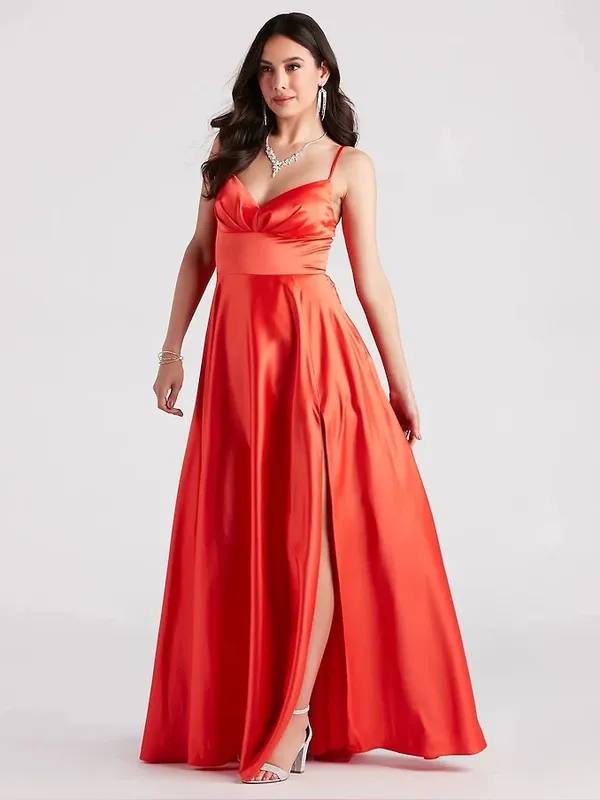 Windsor Gillian Orange Satin A-Line Formal Maxi Dress Size 1/2 - Image 2