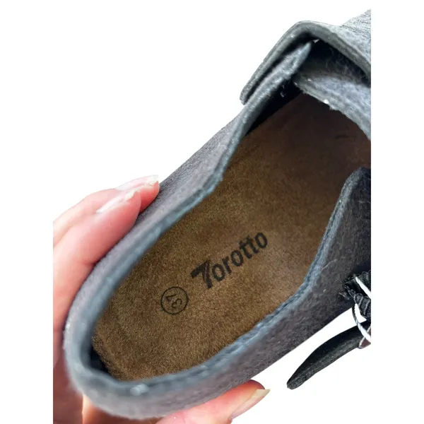 Torotto Black Felt Clog Mules Women‎ 6.5 EU 37 Cork Footbed Buckle Strap New - Image 5