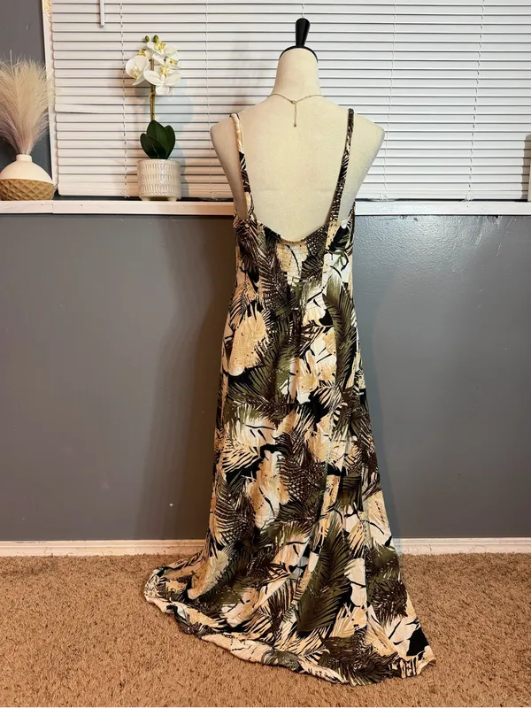 Serendipity Maui Tropical Maxi Dress Size L Rayon Palm Print Resort Boho - Image 6