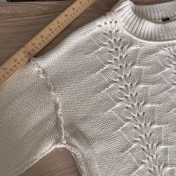 Free People XL Bell Song Sweater Ivory Boxy Fit Relaxed Rib Thick Crew Neck - Image 9