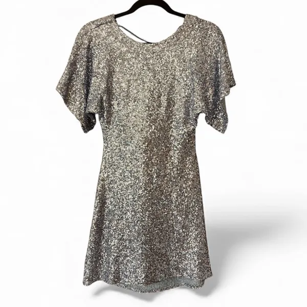 Zara sequin  silver cowl back mini party dress - Image 2