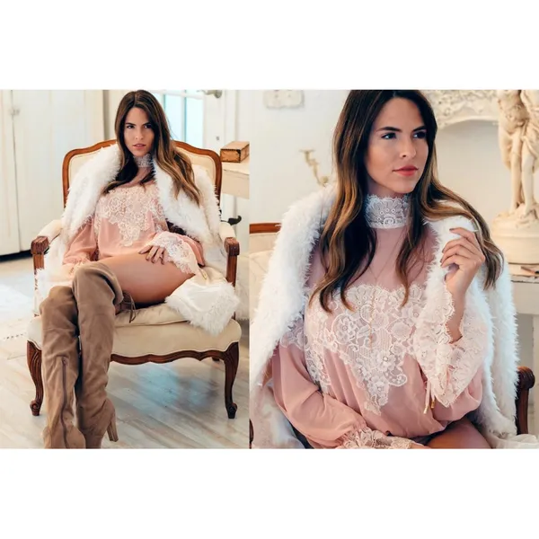 We Are HAH x Revolve Queen 4 A Day Lace Chiffon Bodysuit in Copper Rose size XS - Image 13