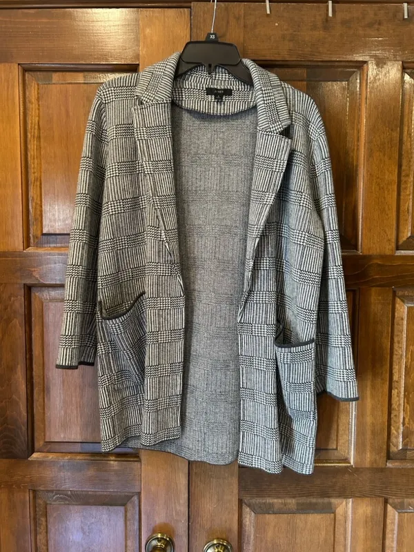 J. Crew Sophie Open-Front Sweater Blazer‎ Glen Plaid Merino Wool Cotton Small S - Image 4
