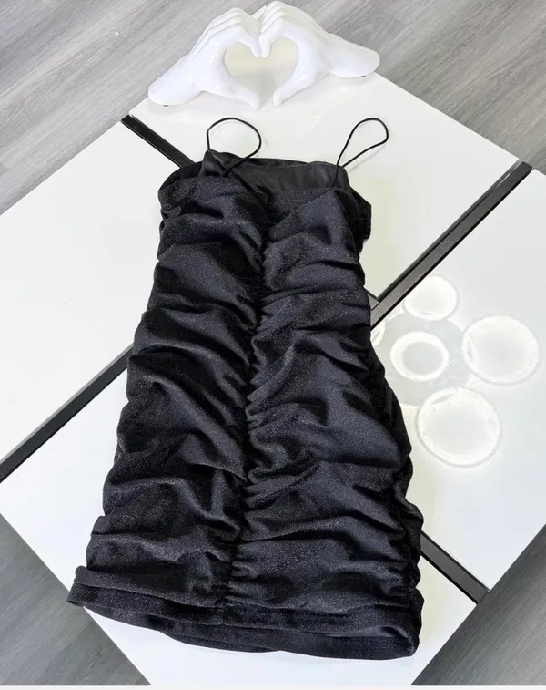 🖤 ✨ Sparkly Black Ruched Mini Bodycon Dress | Size S ✨🖤🎀 - Image 7