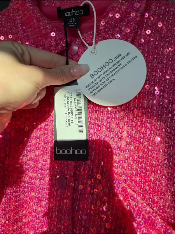 Bohoo Hot Pink Sequin Shirt Dress - Image 7