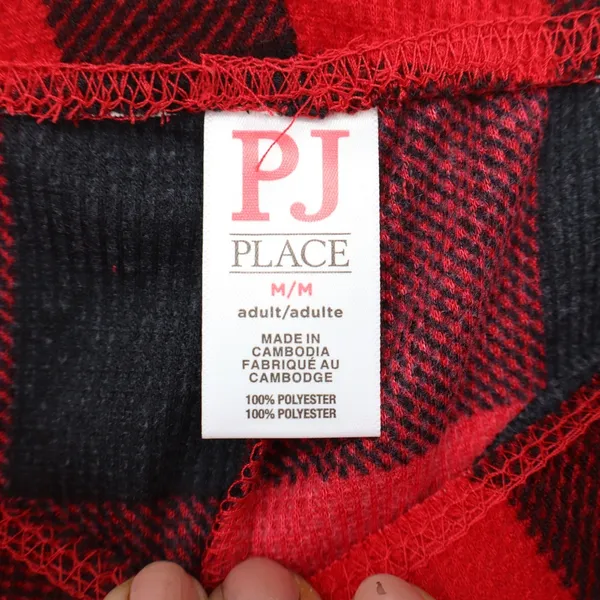 PJ Place Red Black Buffalo Plaid Pajama Pants Adult Medium Waffle Knit Lounge - Image 3