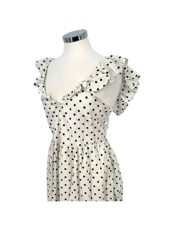 Boohoo Polka Dot Midi Dress Cottagecore French GirlmRetro Ruffle Size 8 NWT - Image 5