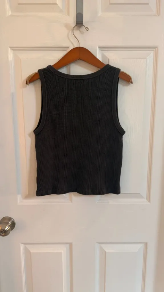 Madewell Waffle Knit Scoop Neck Crop Tank Dark Grey Medium - Image 7