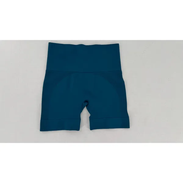 Set Active Seamless High Waisted Biker Shorts Blue XS Ribbed Compression Workout - Image 5