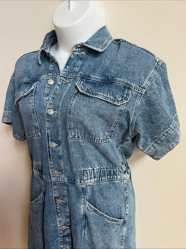 We The Free Light Blue Denim Short-Sleeve Overall Jumpsuit - Image 4