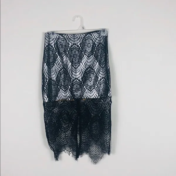 Mustard Seed Black Metallic Silver Lace Midi Skirt Set Two Piece Size Small - Image 7