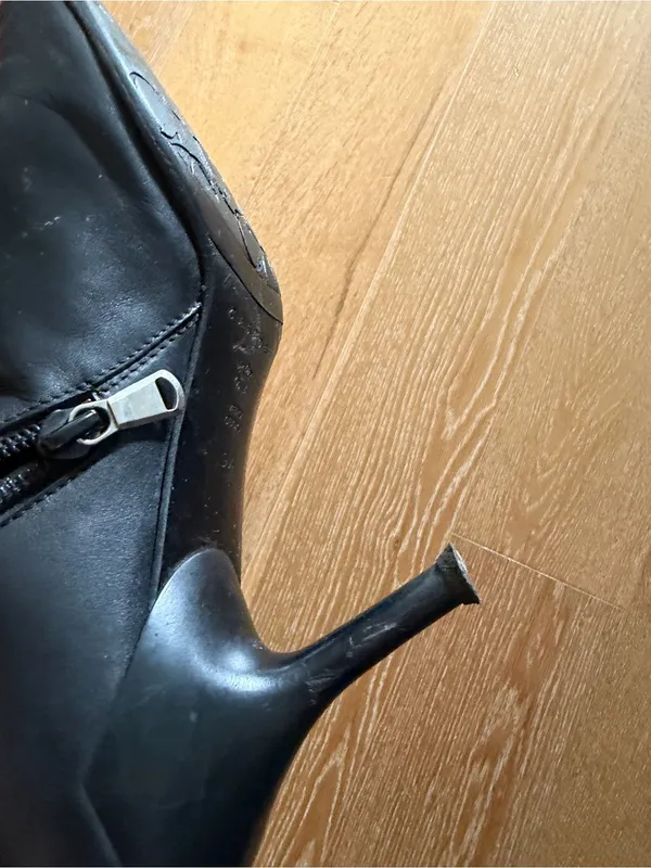 Casadei Black Pointed Toe Stiletto Ankle Boot with Grommet Lace Detail used - Image 8