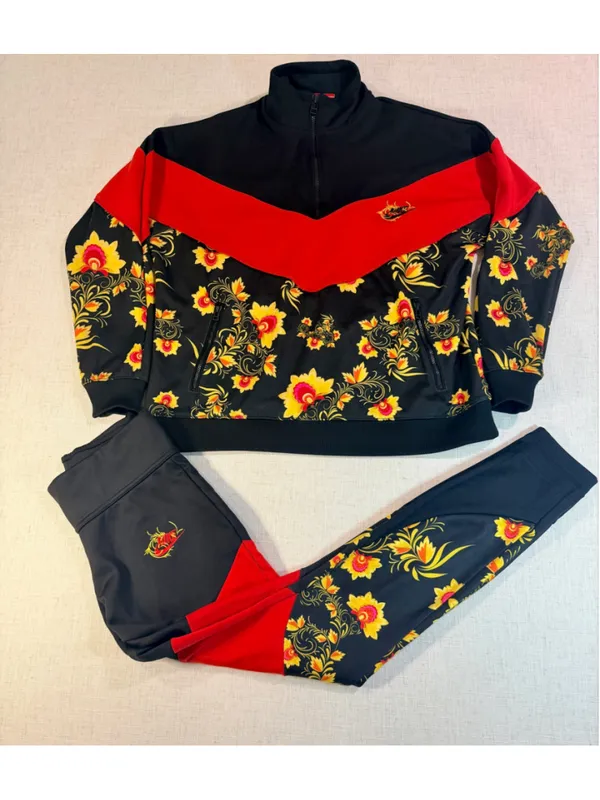 Nike Russian Floral Khokhloma Windrunner Half Zip Pullover & Leggings Set M S - Image 3