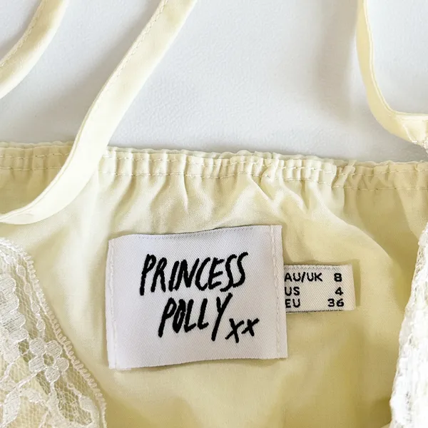 Princess Polly Womens Old School Love Pale Yellow Lace‎ Coquette Crop Top Size 4 - Image 4