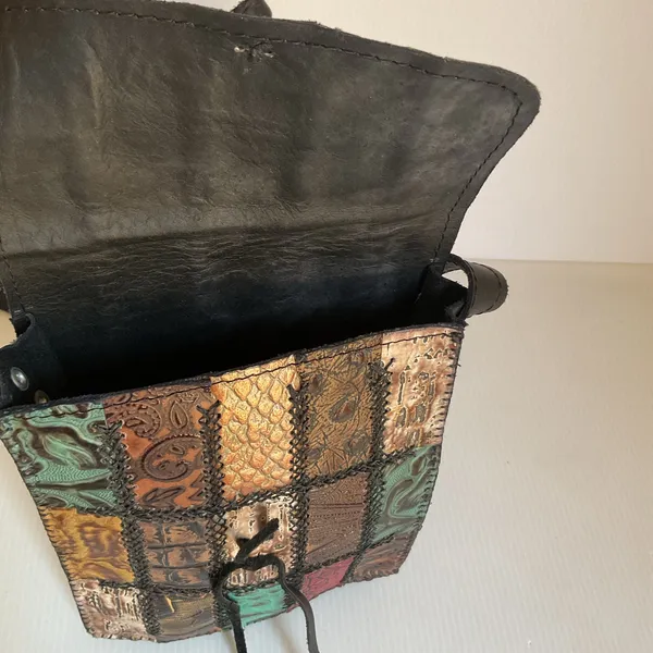 Mexican Genuine Leather Crossbody Bag Handmade Patchwork Boho Artisan Satchel - Image 6