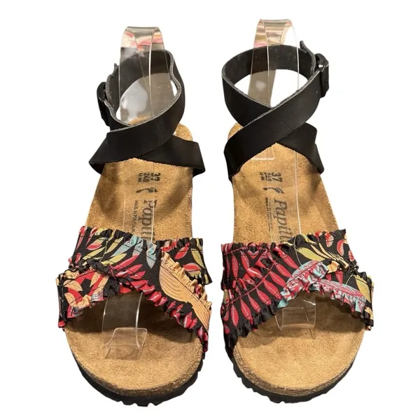 Papillio by Birkenstock Lola Wedge Sandal Size 37 Floral Ankle Strap Leather NEW - Image 6