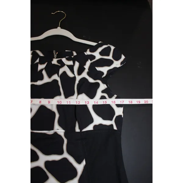 Karen Millen Dress Women 10 Black Giraffe Print Great Sheath Cap Sleeve Cotton - Image 6