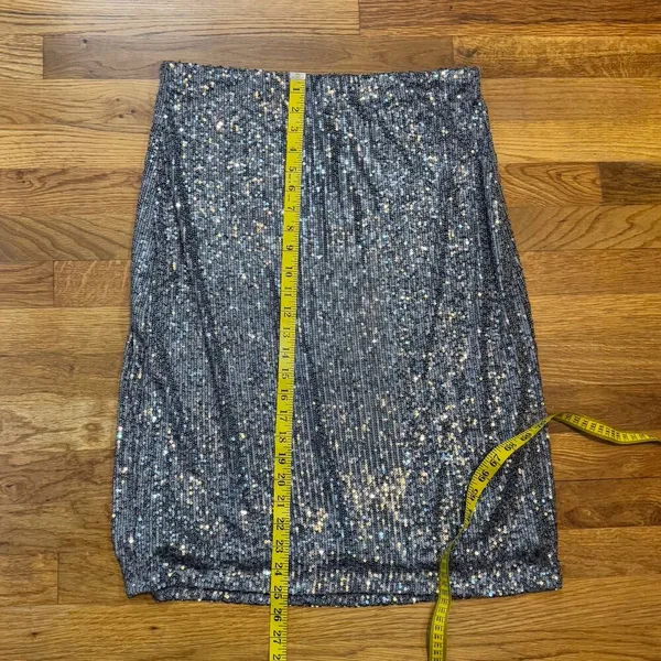 Adrianna Papell Women’s Medium Gray Silver Sequin Lined Knee Length Skirt Party - Image 4