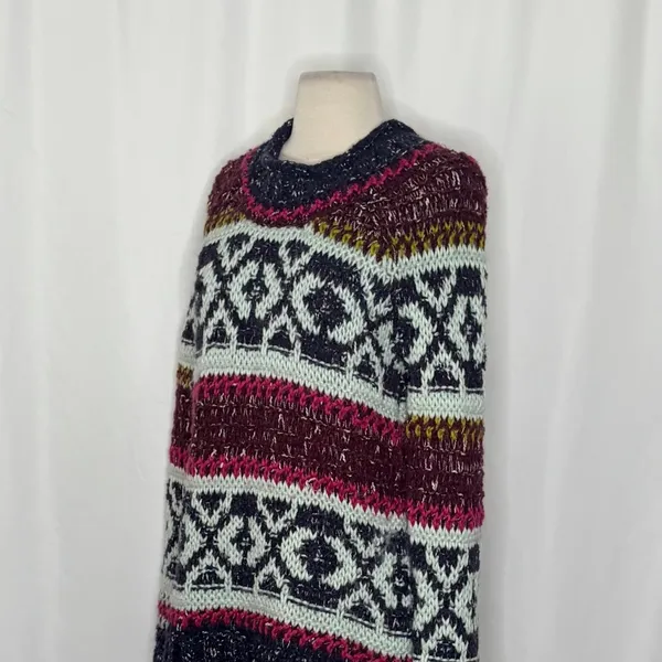 FREE PEOPLE Silver Reed Chunky Knit Fairisle Fair Isle Sweater Wool Linen Small - Image 8